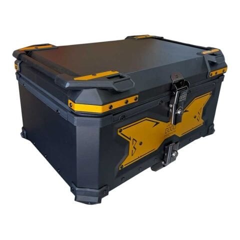 UNİVERSAL 65 LT ALÜMİNYUM MOTOSİKLET ARKA ÇANTA TAKIMI GOLD DETAY SİYAH