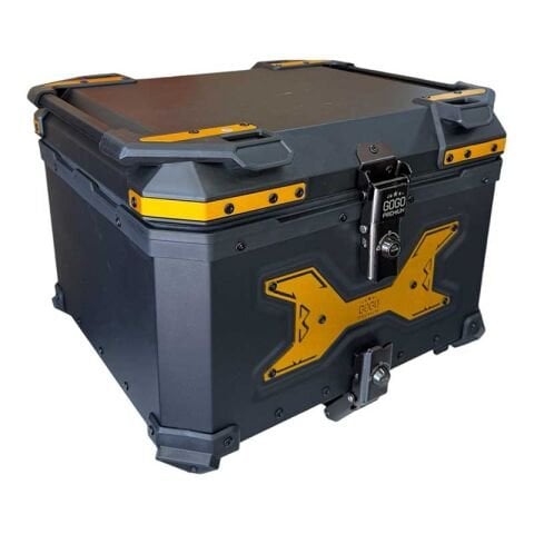 UNİVERSAL 55 LT ALÜMİNYUM MOTOSİKLET ARKA ÇANTA TAKIMI GOLD DETAY SİYAH
