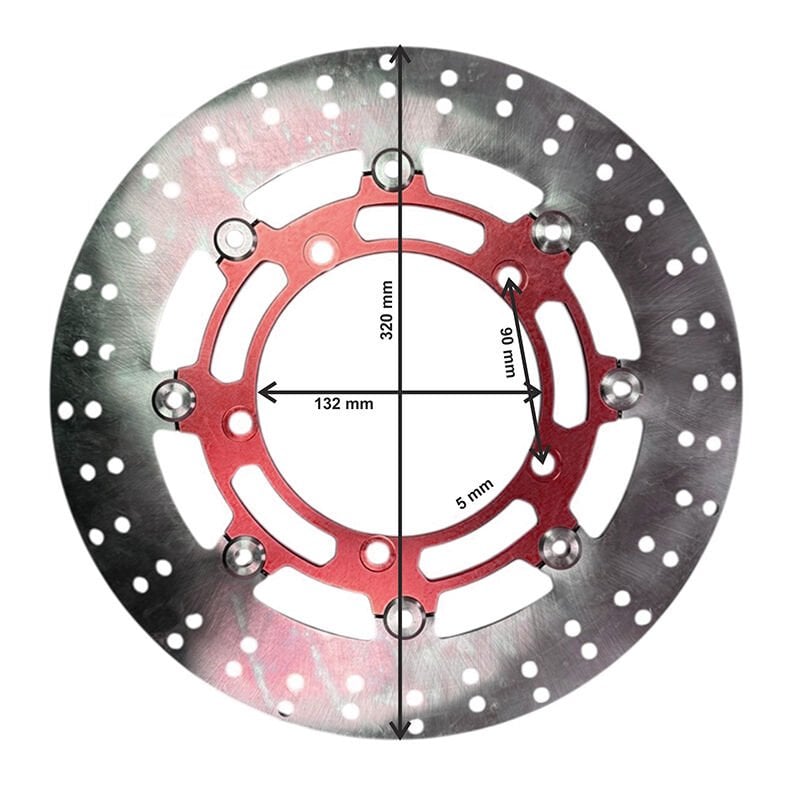 UNİVERSAL 320 mm X 132 mm X 5 mm SPOR ÖN DİSK KIRMIZI